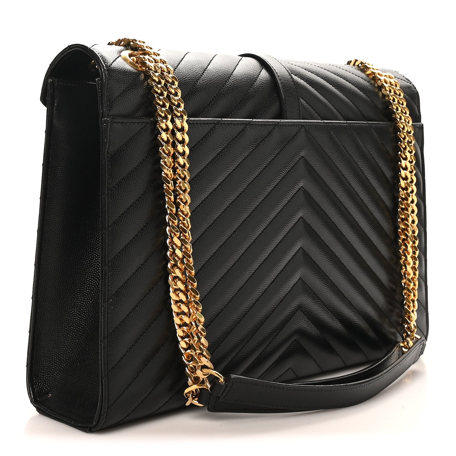 Saint Laurent Grain De Poudre Matelasse Chevron Large Monogram Satchel Black 3 of 9