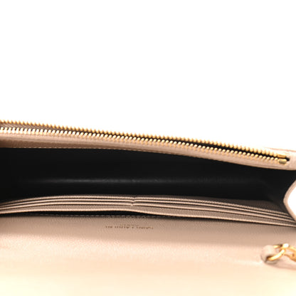 Saint Laurent Grain De Poudre Matelasse Chevron Monogram Envelope Chain Wallet Dark Latte 5 of 9