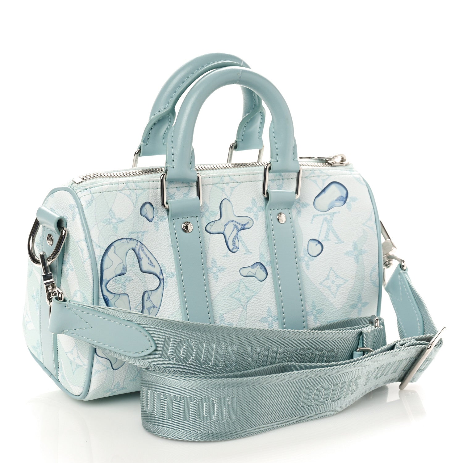 Louis Vuitton Monogram Aquagarden Keepall Bandouliere 25 Crystal Blue 2 of 9