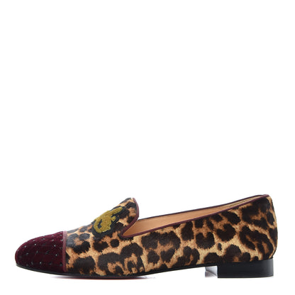 Christian Louboutin Leopard Print Calf Hair Cap Toe I Love My Loubies Loafers 38.5 Red 1 of 10