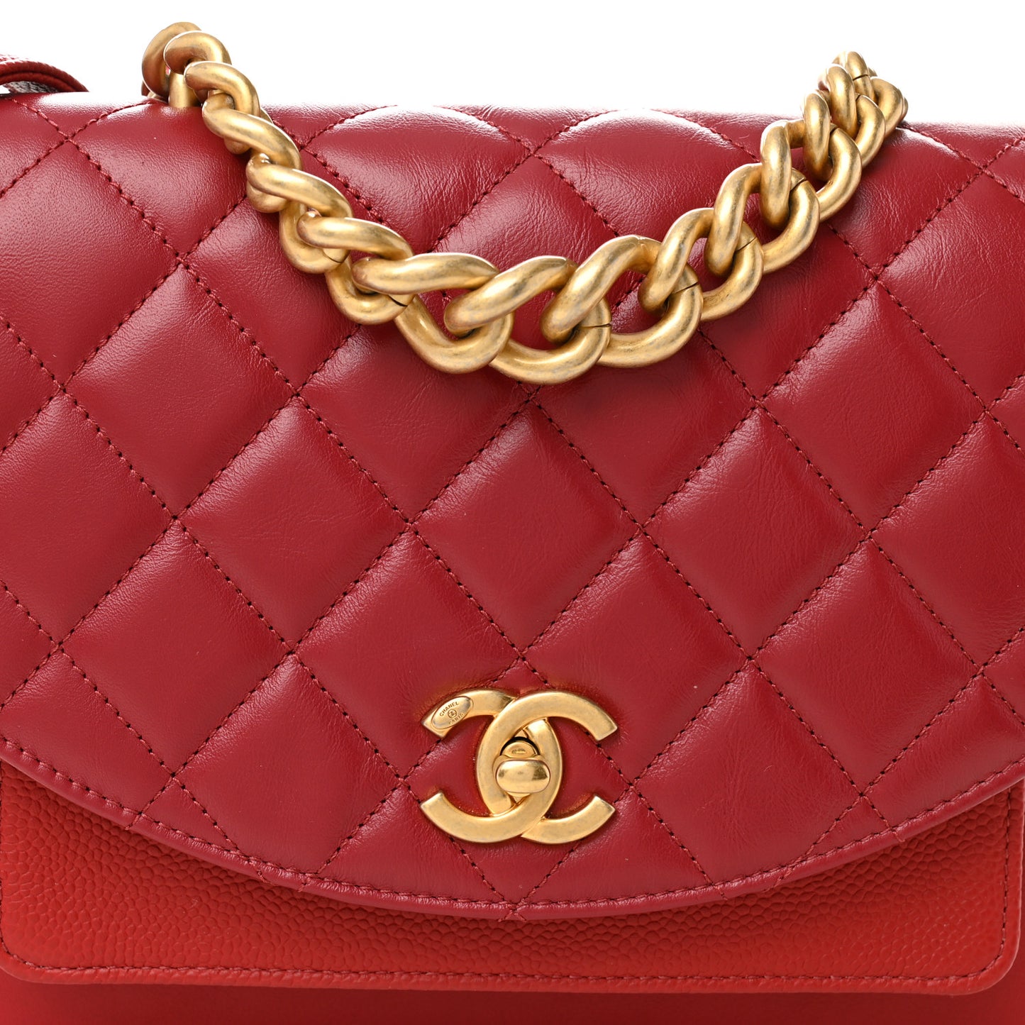 Calfskin Caviar Quilted Chain Handle Flap Red