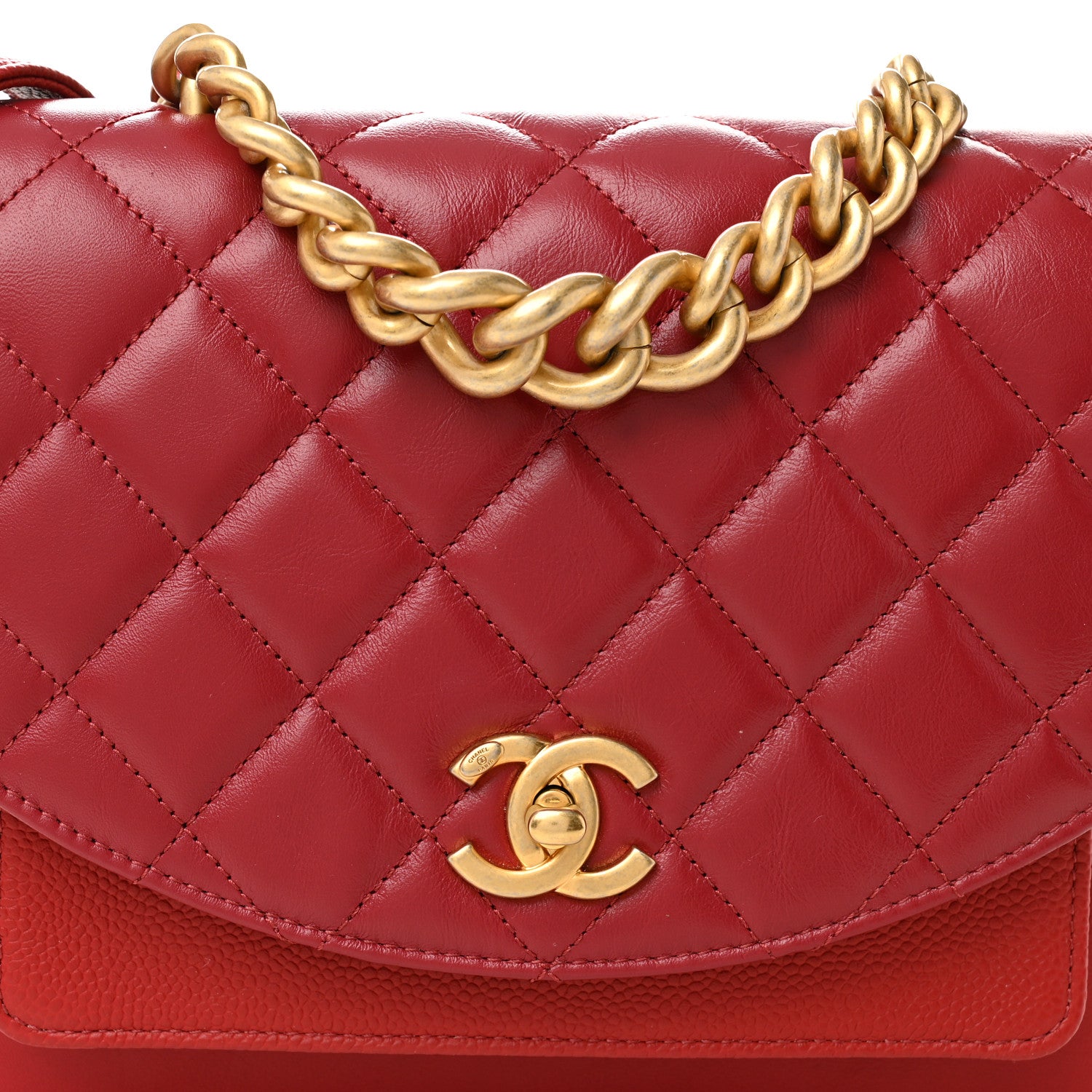Chanel Calfskin Caviar Quilted Chain Handle Flap Red 8 of 11