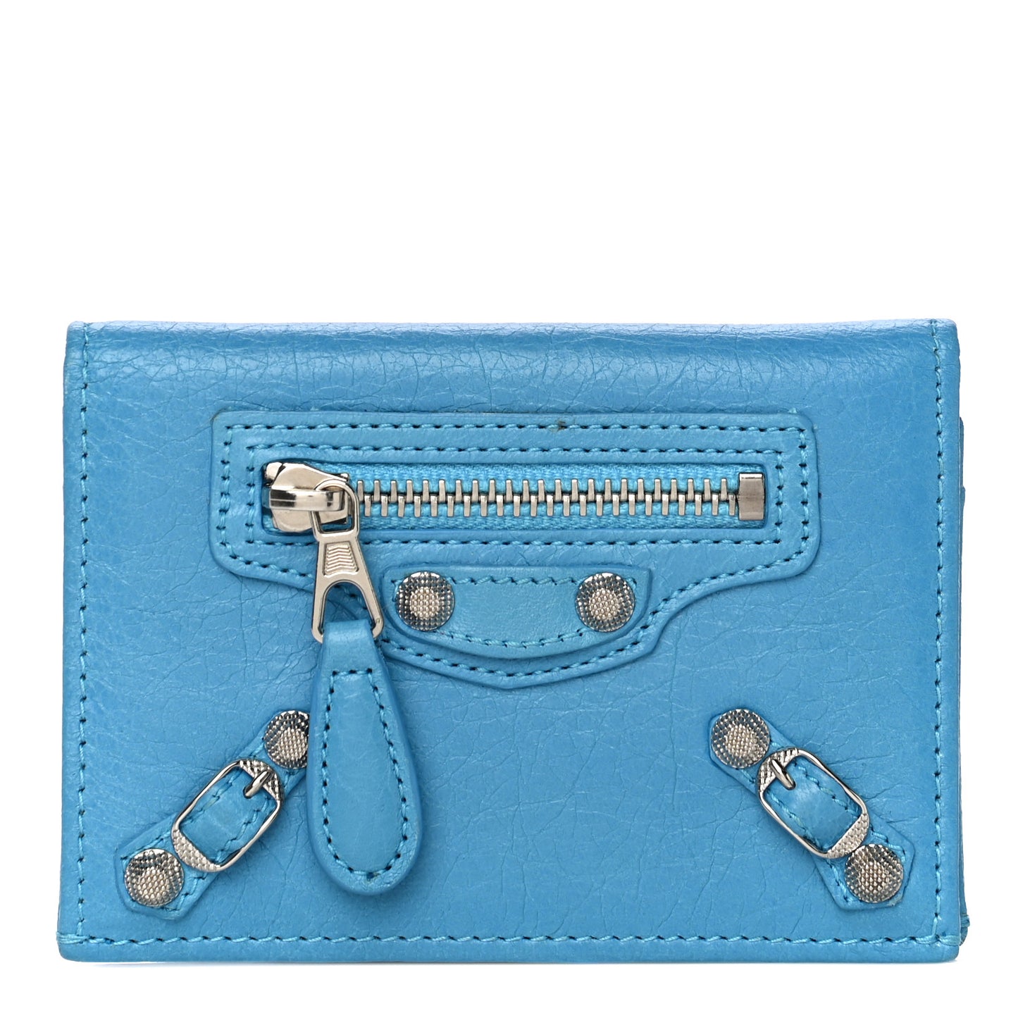 Agneau Giant 12 Silver Hardware Card Case Bleu Azur