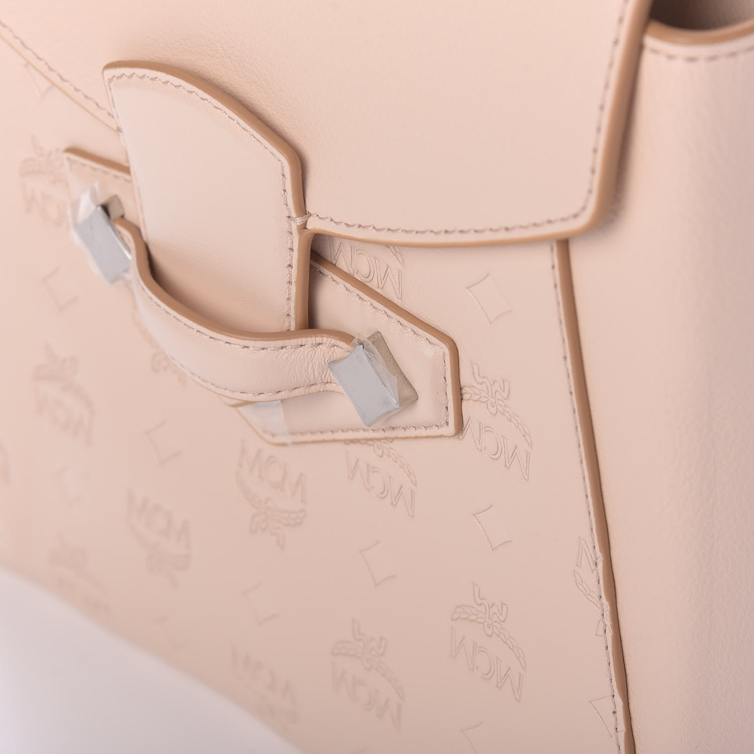 MCM Calfskin Essential Monogram Small Backpack Bisque 10 of 10