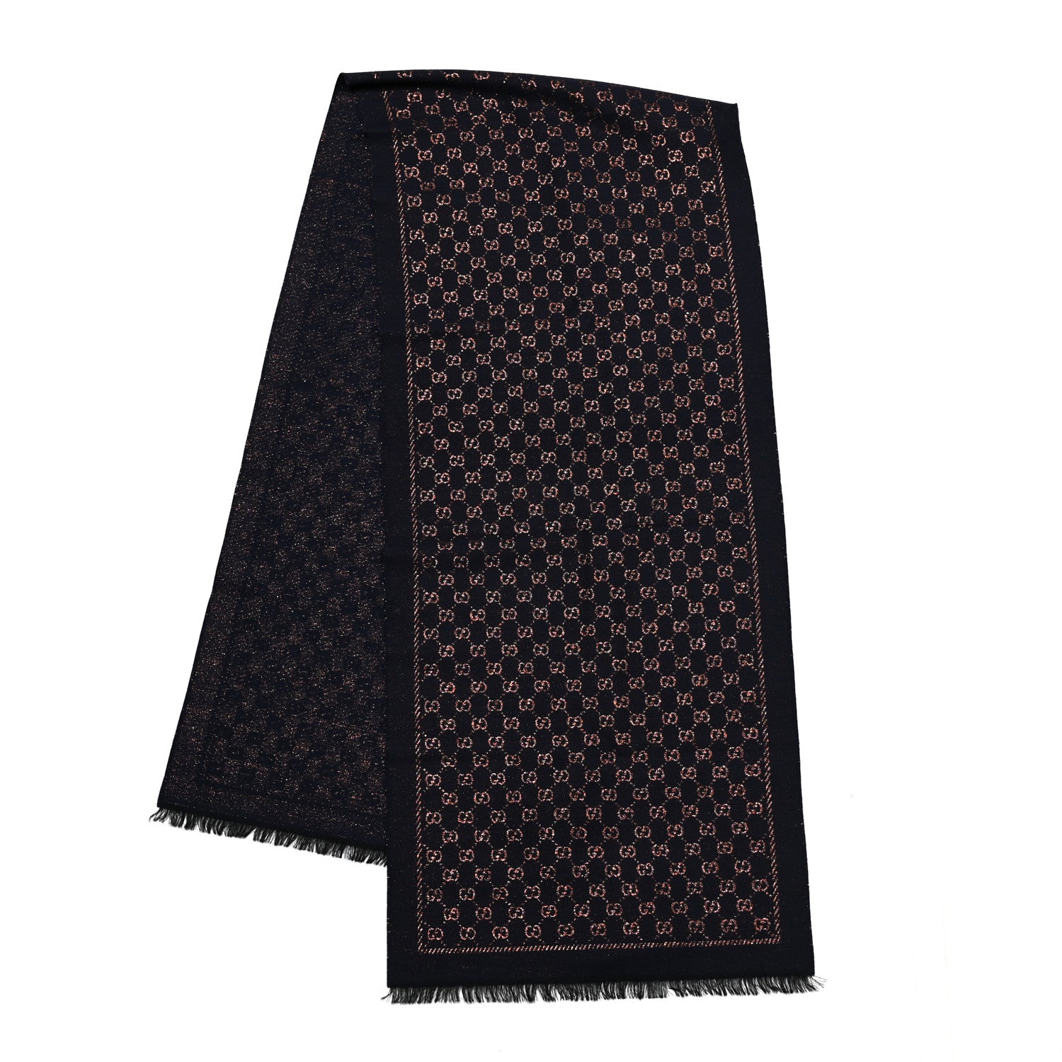 Gucci Wool Silk Jacquard GG Monogram Stenix Scarf Navy Yellow 2 of 5