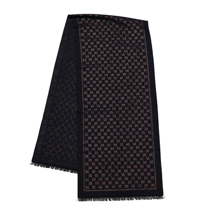 Gucci Wool Silk Jacquard GG Monogram Stenix Scarf Navy Yellow 2 of 5
