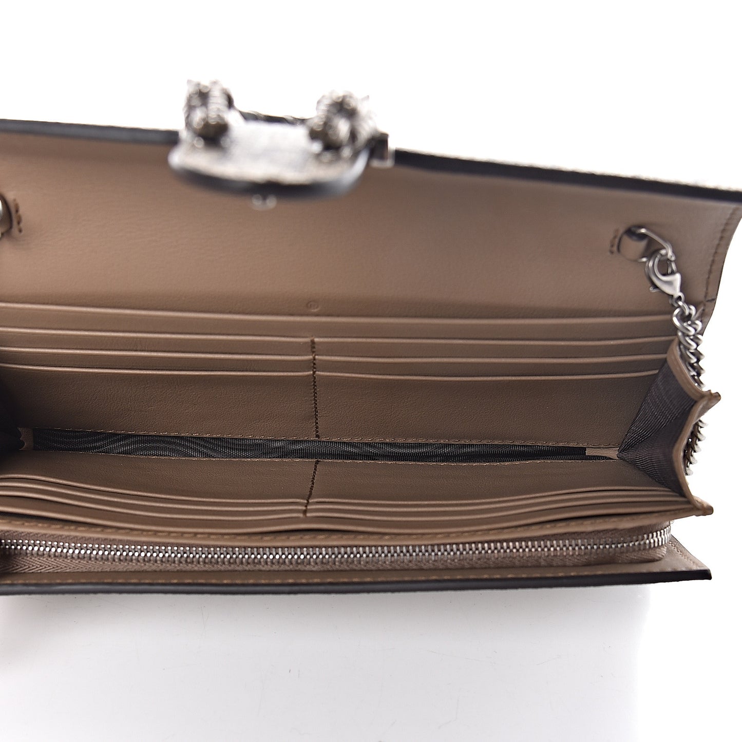 GG Supreme Monogram Dionysus Chain Clutch Wallet Beige Taupe
