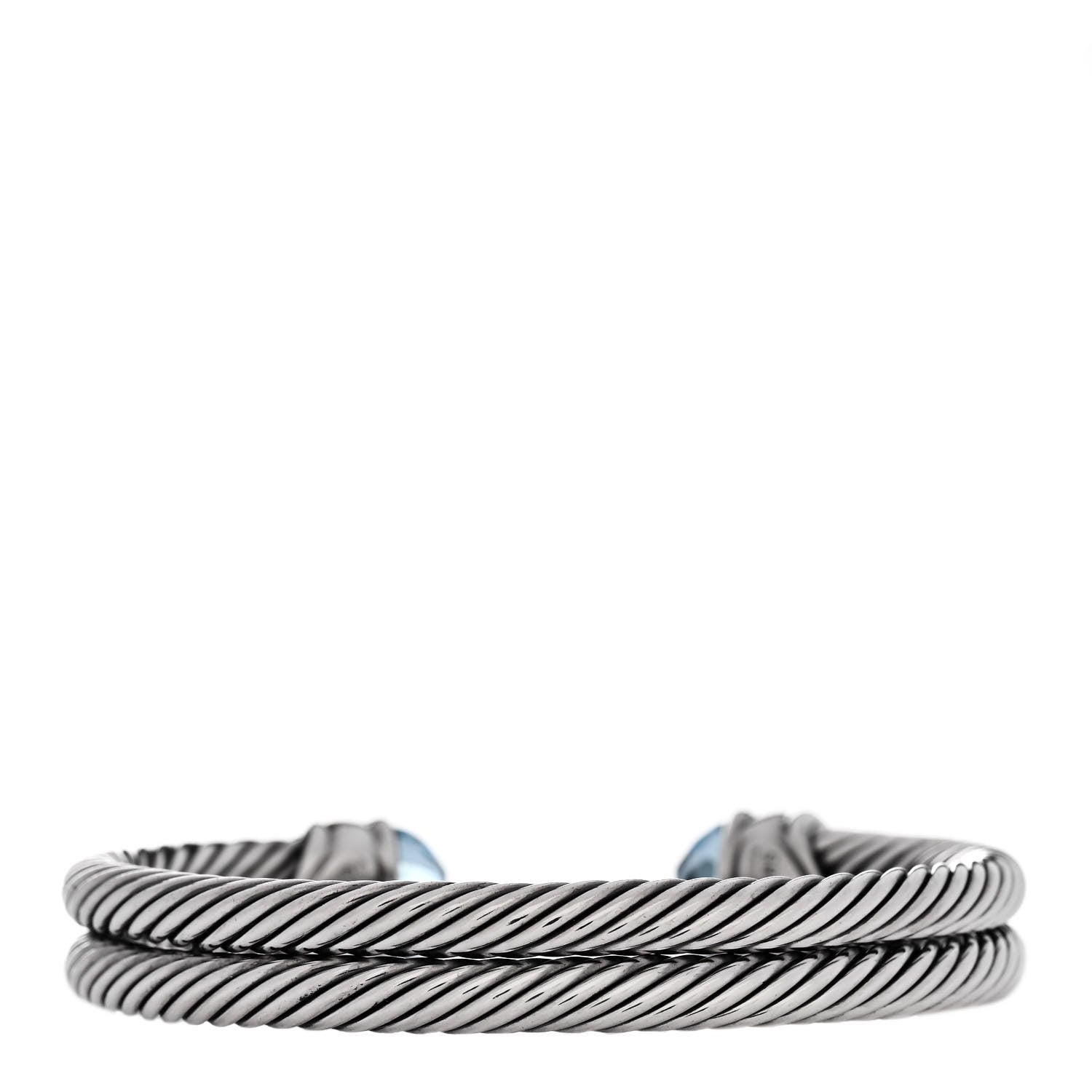 David Yurman Sterling Silver 14K Yellow Gold Blue Topaz Double Cable Bracelet 2 of 3