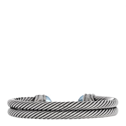 David Yurman Sterling Silver 14K Yellow Gold Blue Topaz Double Cable Bracelet 2 of 3