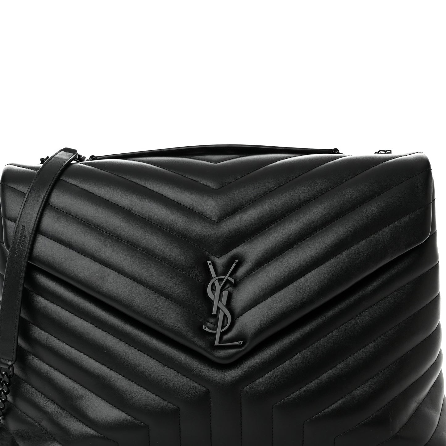 Calfskin Y Quilted Monogram Monochrome Large Loulou Chain Satchel Black