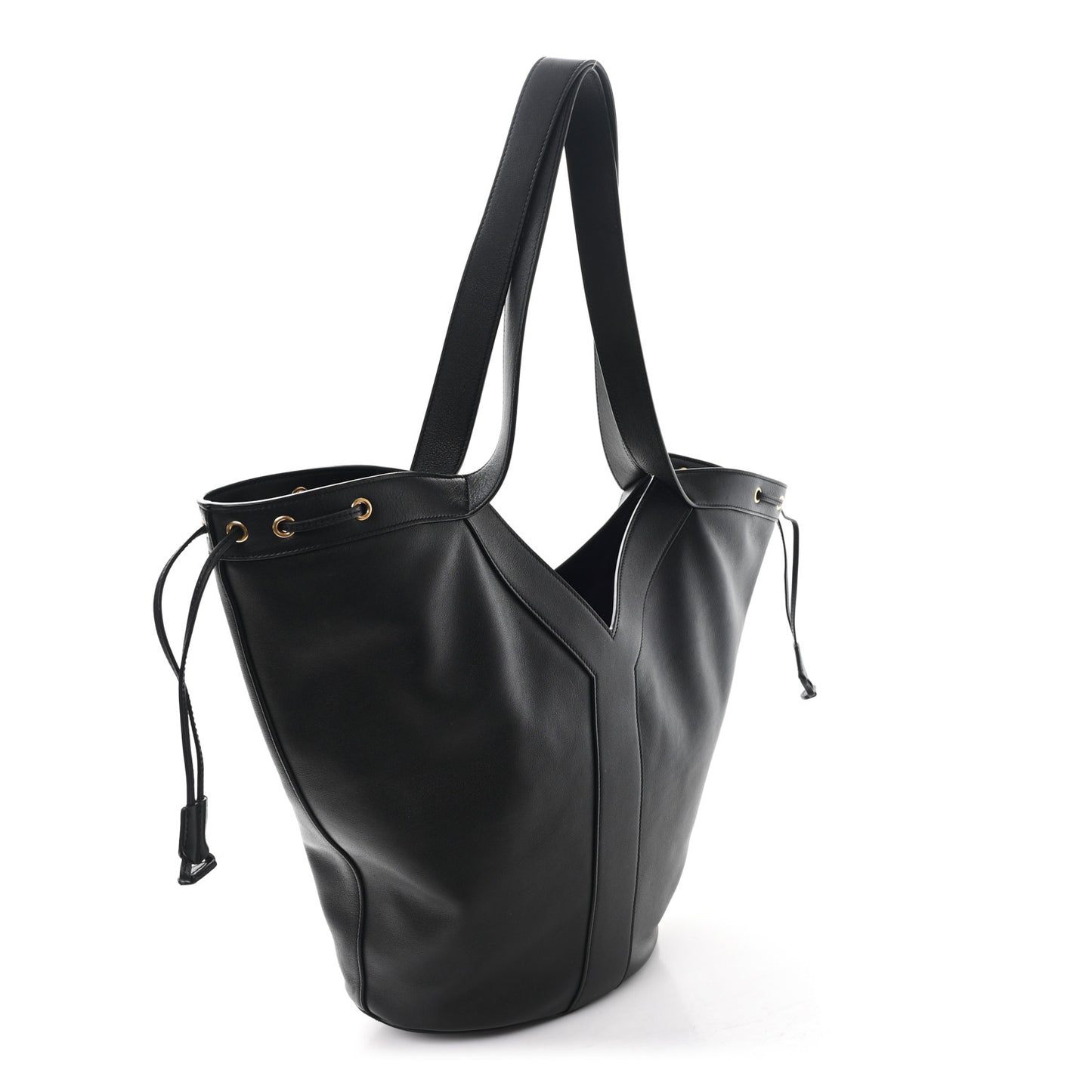 Santorini Lux Calfskin Y Drawstring Tote Black