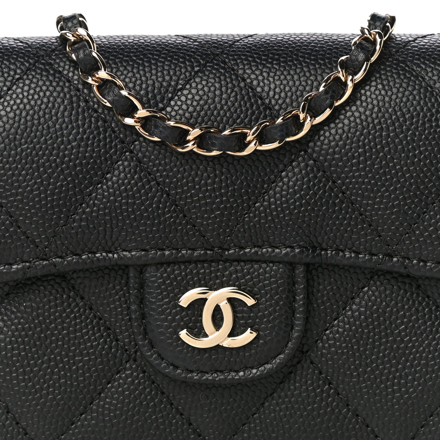 Caviar Quilted Flap Card Holder On Chain Black