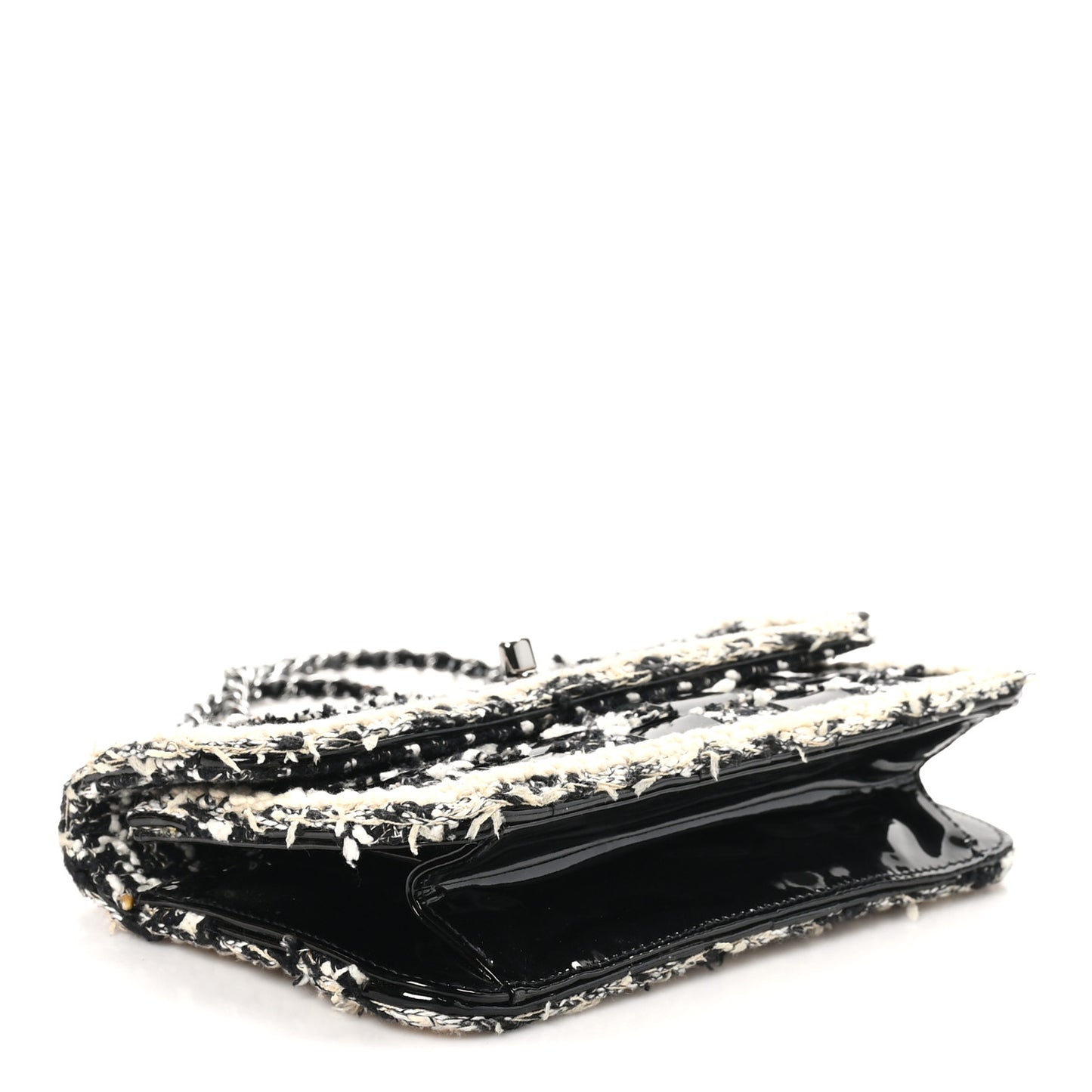 Tweed Patent Quilted Rectangular Flap Black White