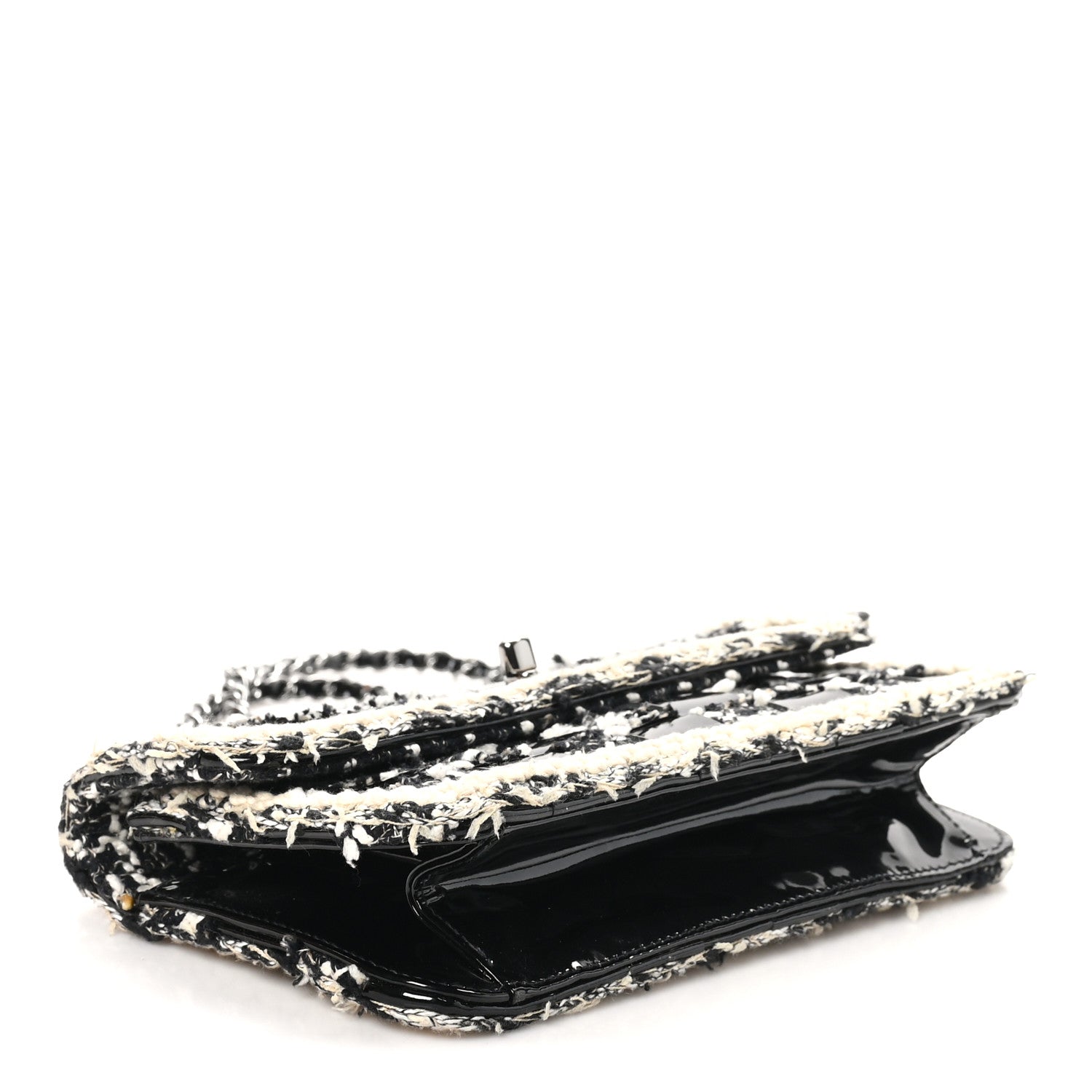 Chanel Tweed Patent Quilted Rectangular Flap Black White 4 of 9