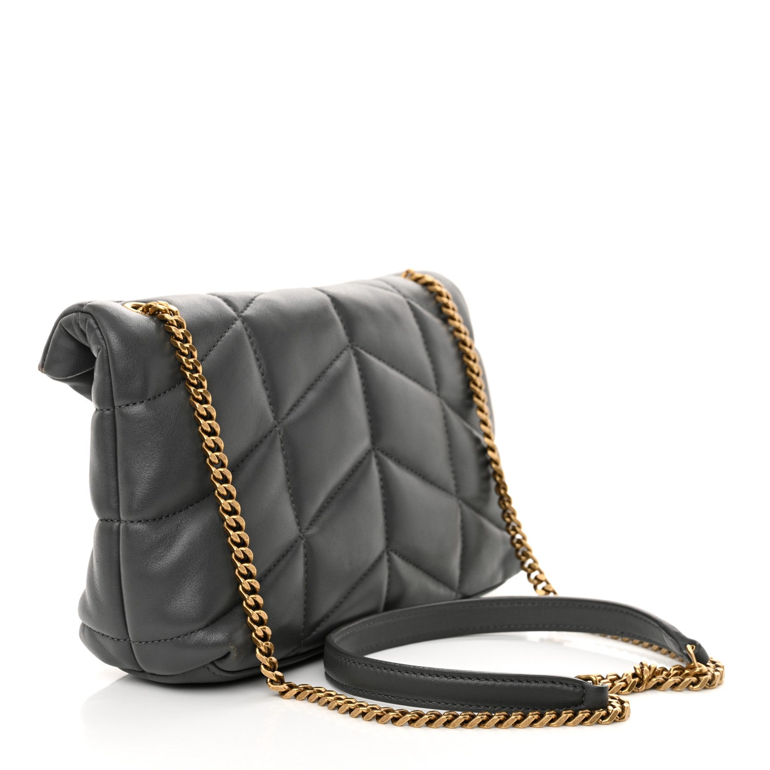 Saint Laurent Lambskin Quilted Toy Loulou Puffer Monogram Chain Satchel Storm 3 of 12