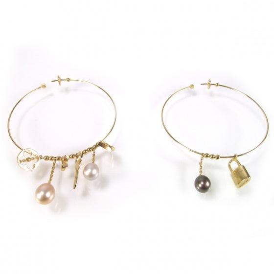 Louis Vuitton 18k Yellow Gold Pearl Monogram Hoop Earrings 1 of 8