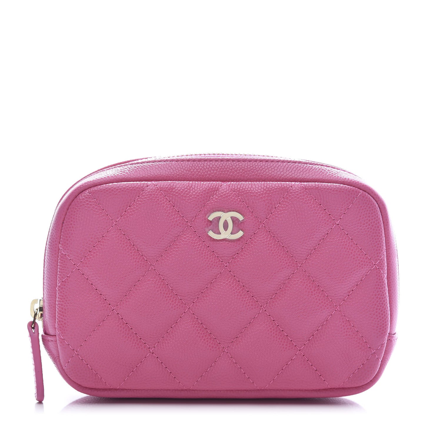 Caviar Quilted Small Curvy Pouch Cosmetic Case Pink
