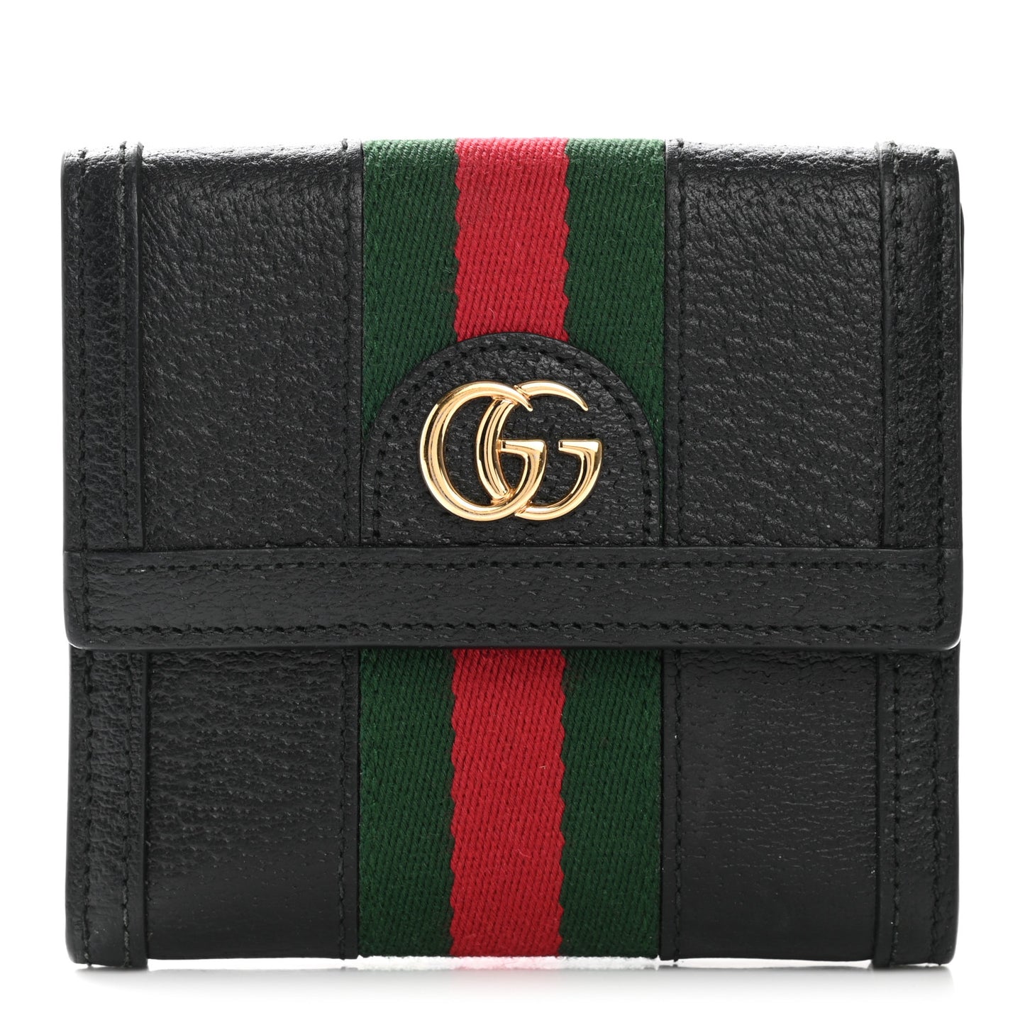 Textured Calfskin Web Ophidia French Flap Wallet Black