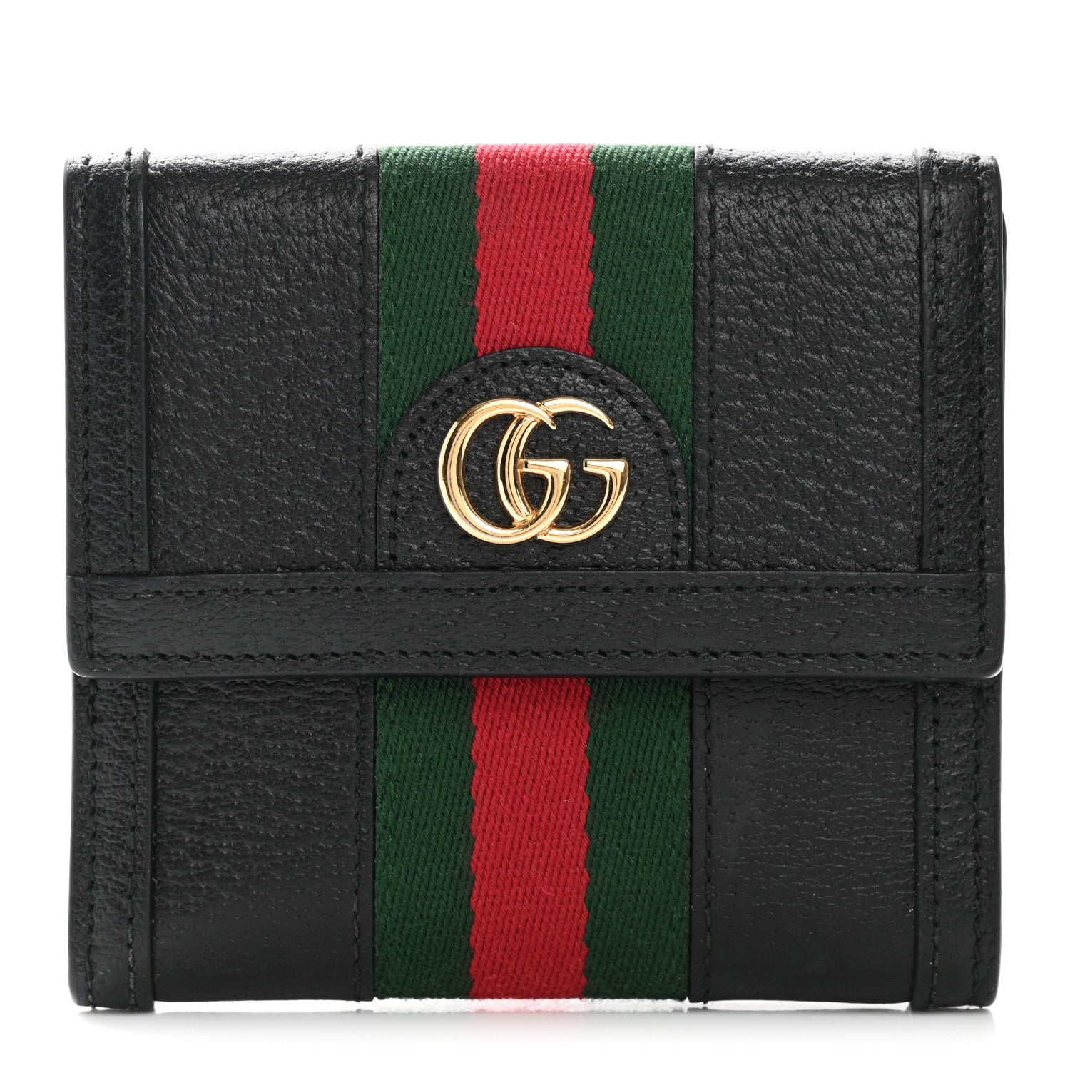Gucci Textured Calfskin Web Ophidia French Flap Wallet Black 1 of 7