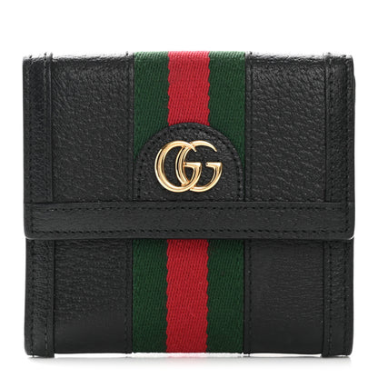 Gucci Textured Calfskin Web Ophidia French Flap Wallet Black 1 of 7