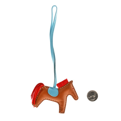 Hermes Milo Lambskin Grigri Rodeo Horse Bag Charm PM Gold Rouge Indien Celeste 2 of 4