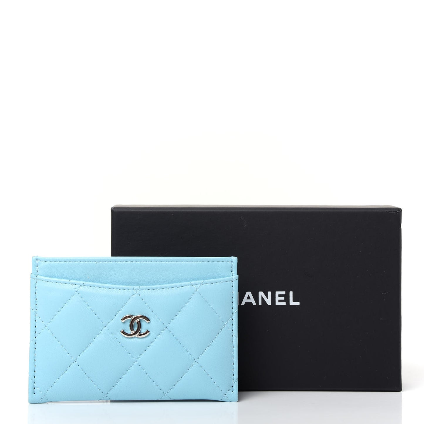 Lambskin Quilted Card Holder Neon Blue