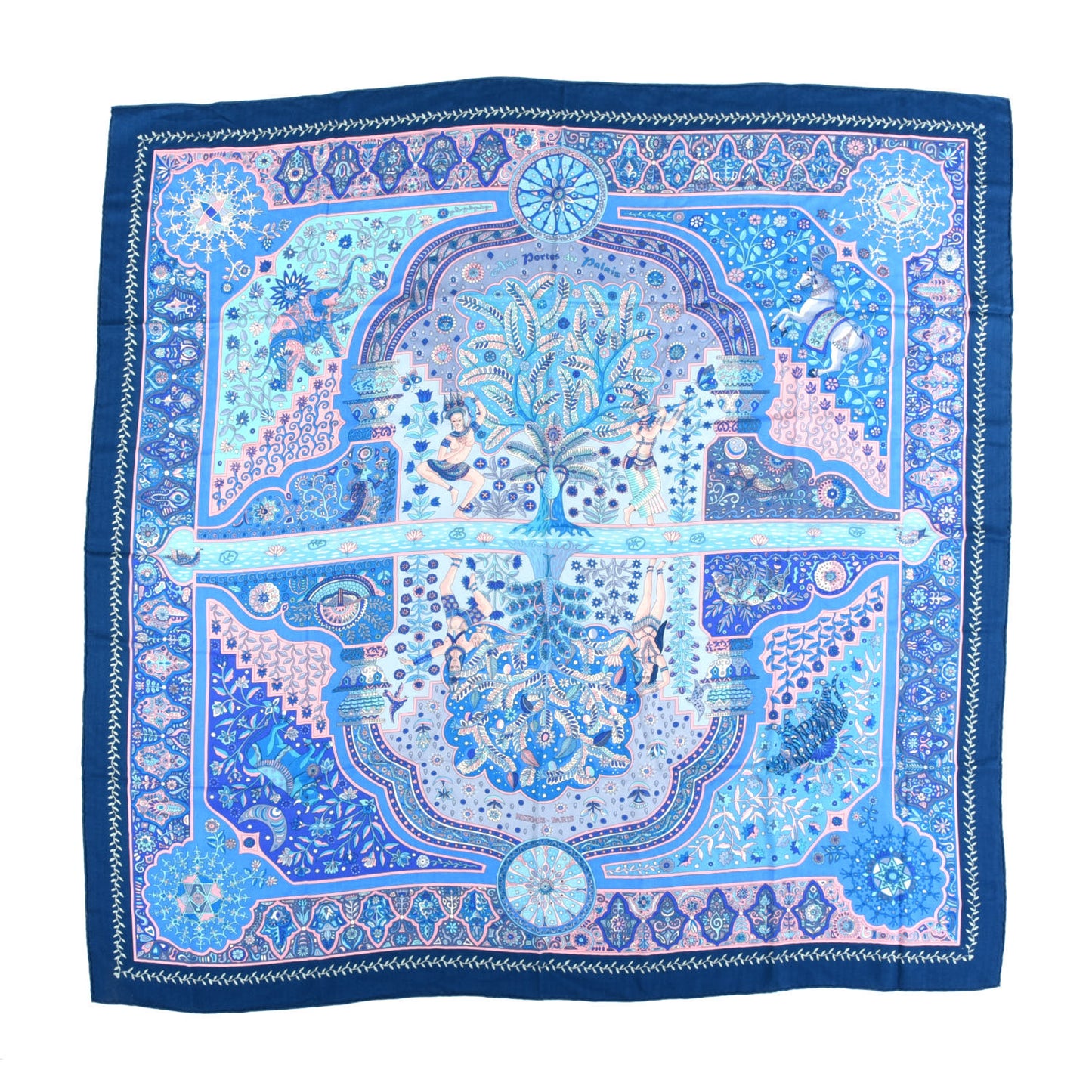 Cashmere Silk Aux Portes Du Palais Shawl 140 Bleu Turquoise Rose Pale