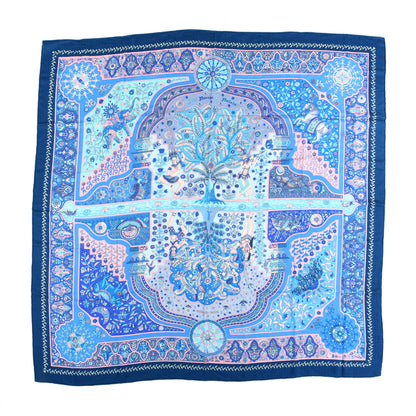 Hermes Cashmere Silk Aux Portes Du Palais Shawl 140 Bleu Turquoise Rose Pale 1 of 4