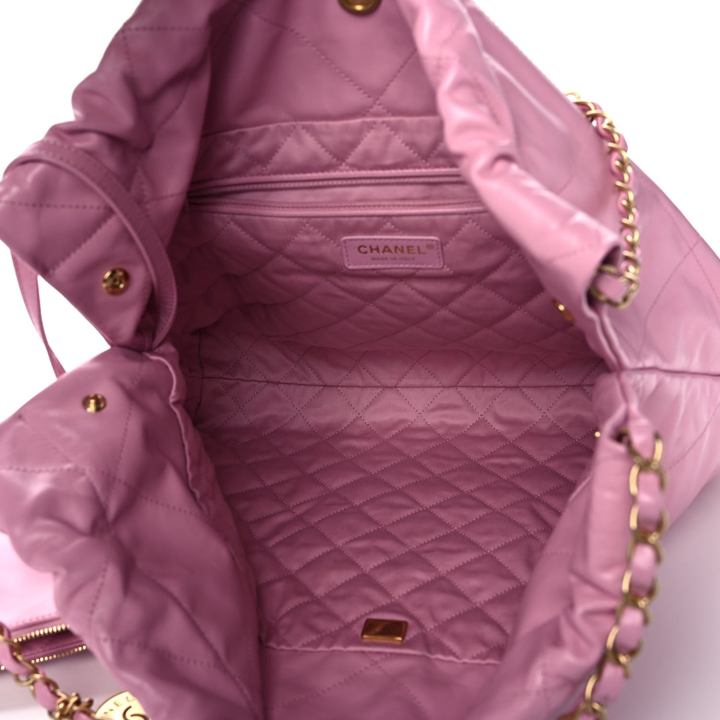 Shiny Calfskin Quilted Chanel 22 Drawstring Bag Dark Pink