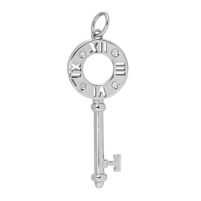 Tiffany 18K White Gold Diamond Atlas Pierced Key Pendant 1 of 6