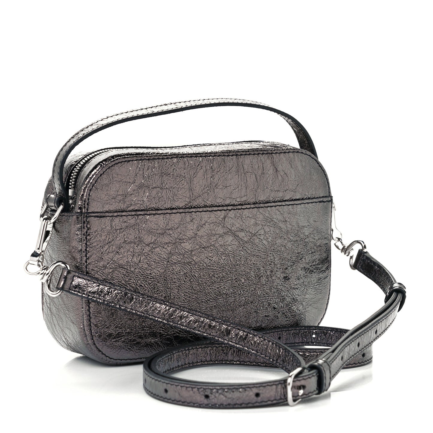 Metallic Textured Calfskin XS Everyday Camera Bag with Handle Black