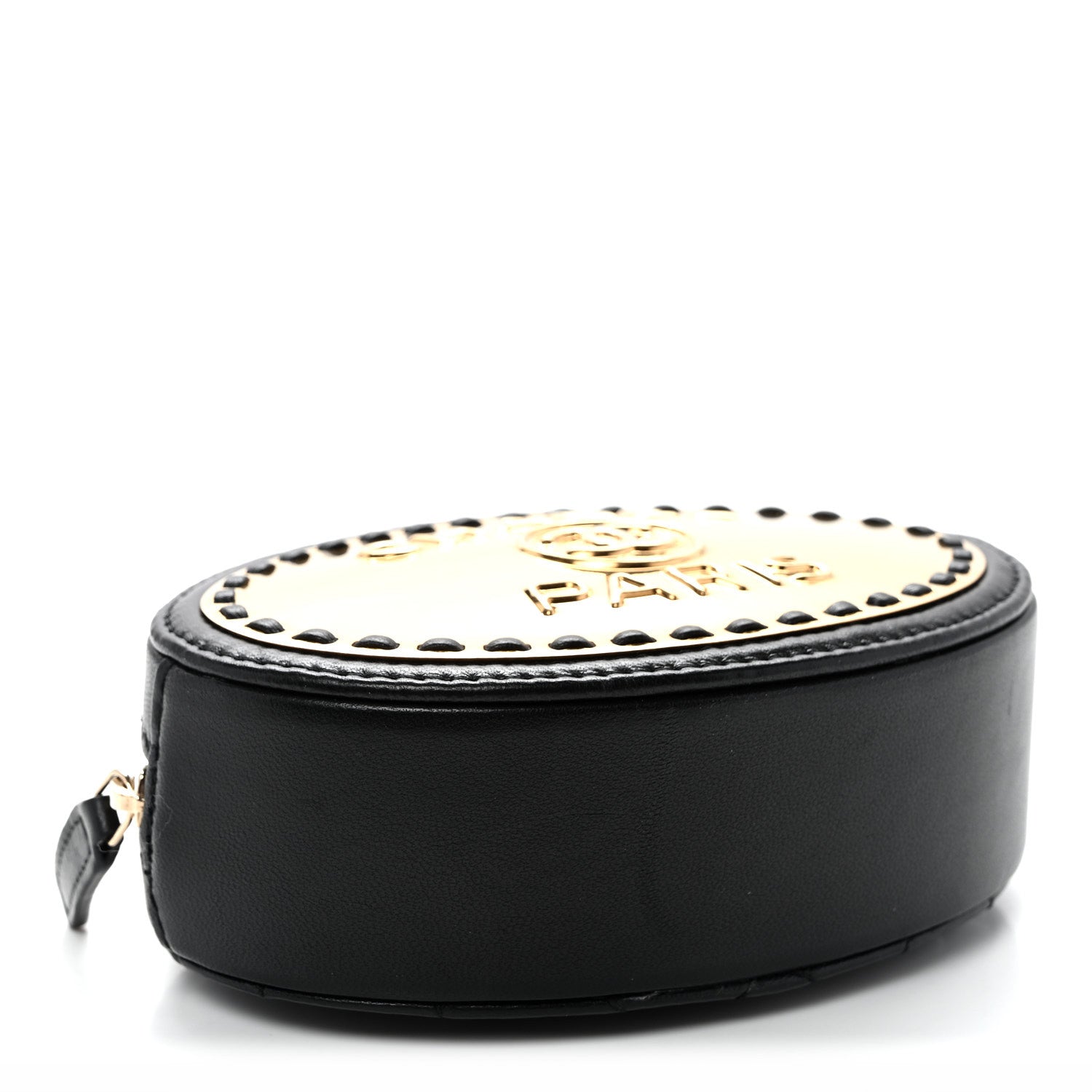 Chanel Lambskin Logo Plate Oval Clutch With Chain  Black 4 of 10
