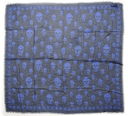 Alexander McQueen Modal Cashmere Skull Scarf Navy Royal Blue 1 of 6
