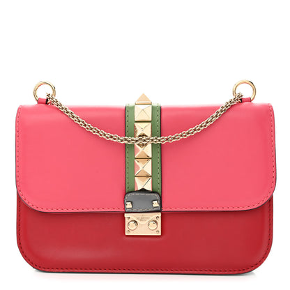 Valentino Garavani Vitello Medium Glam Lock Rockstud Flap Deep Rose Scarlet Grey Green 1 of 10