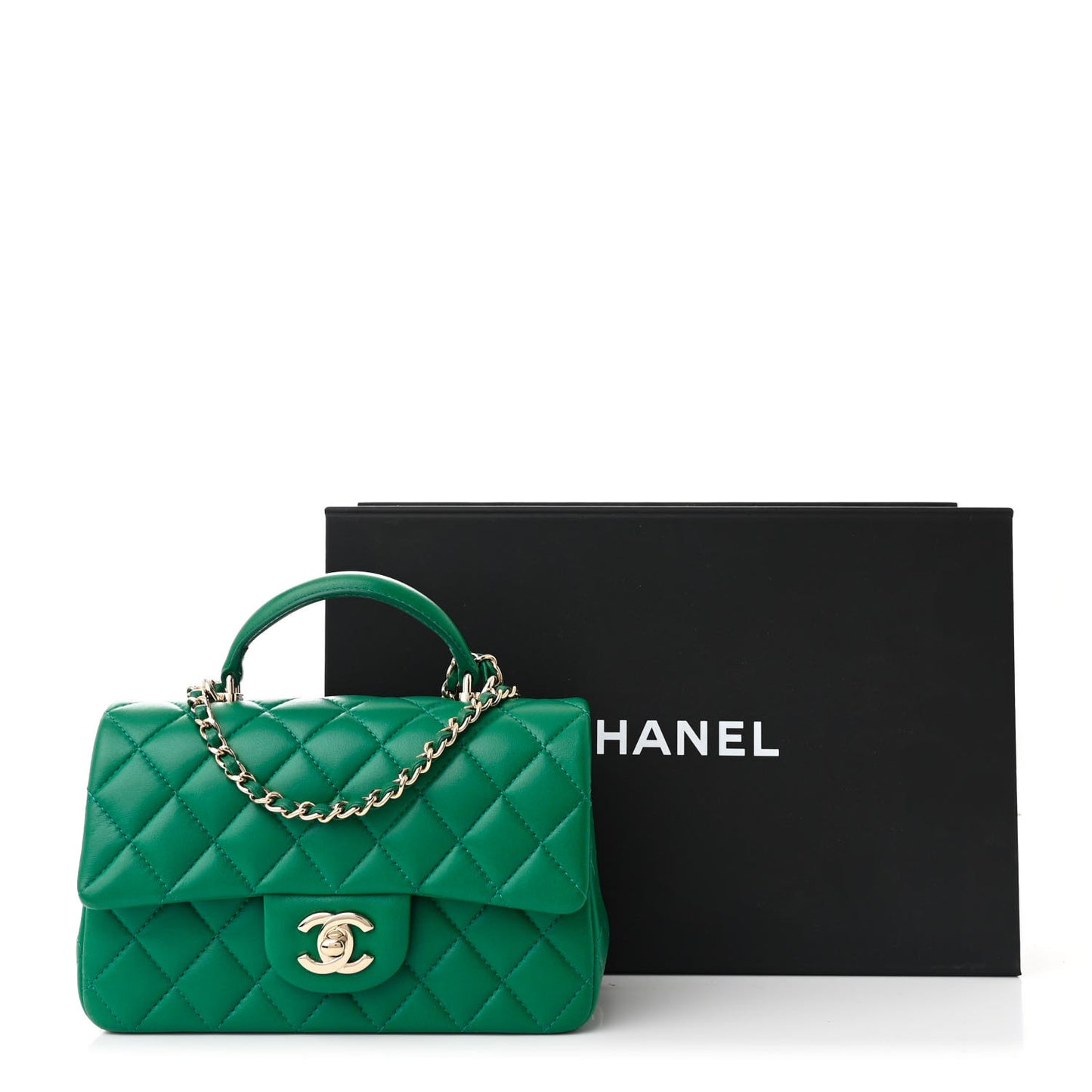 Lambskin Quilted Mini Top Handle Rectangular Flap Green
