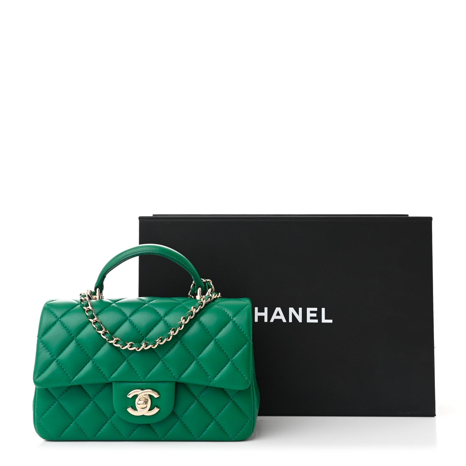 Chanel Lambskin Quilted Mini Top Handle Rectangular Flap Green 11 of 11