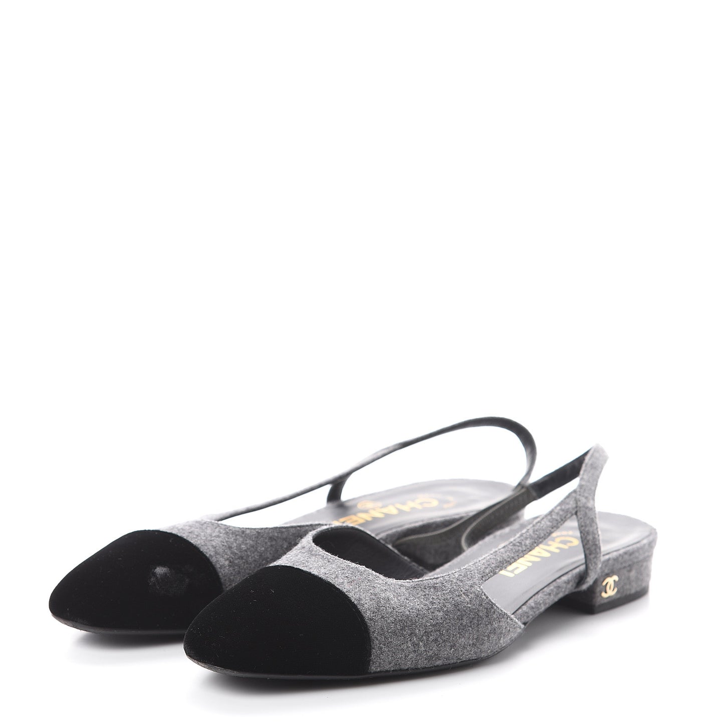 Wool Velvet Cap Toe CC Slingback Pumps 36.5 Black Grey