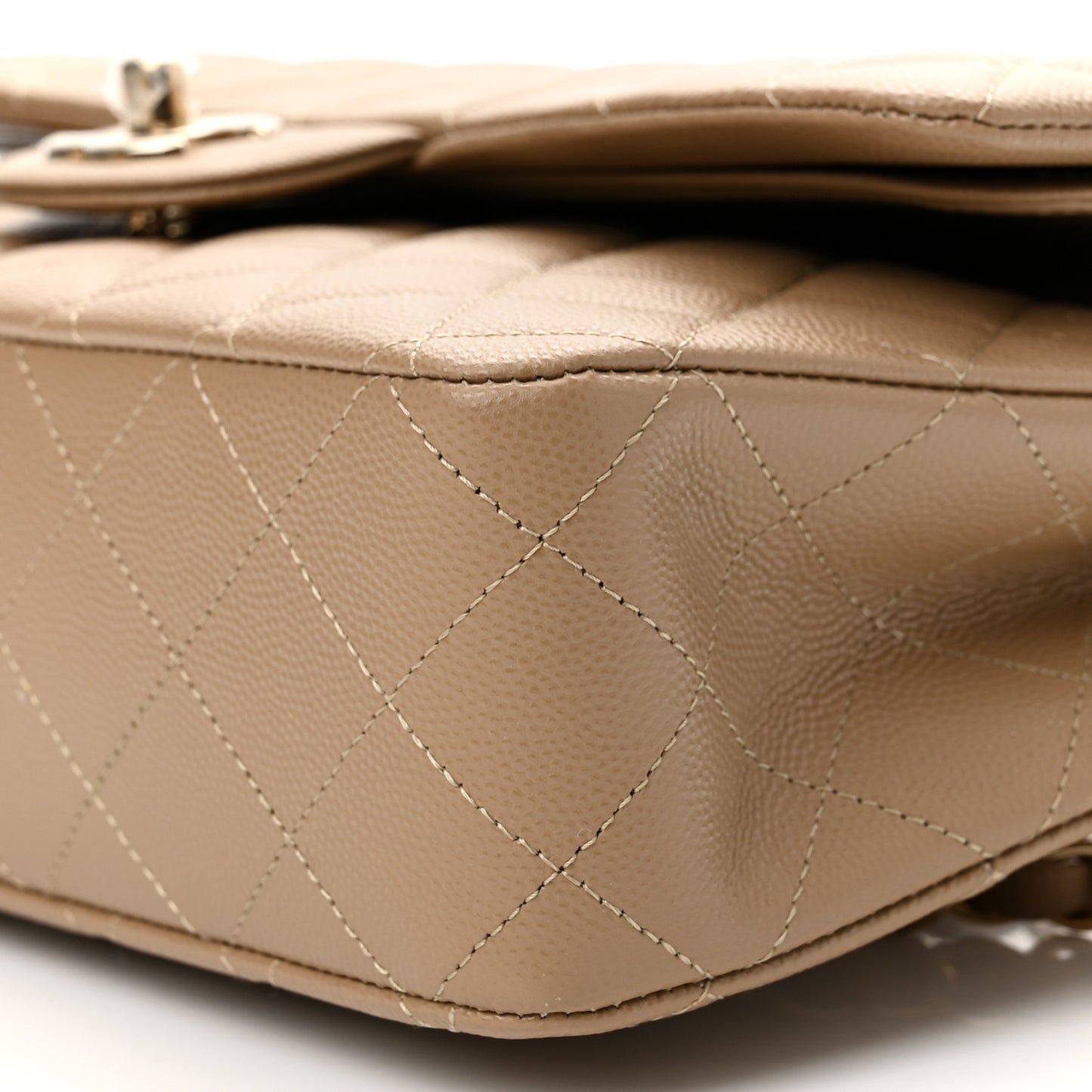 Caviar Quilted Medium Double Flap Beige