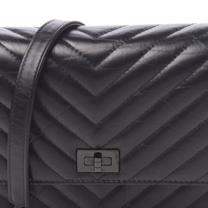 Chanel Aged Calfskin Chevron Quilted Reissue 2.55 Square Wallet On Chain WOC So Black 12 of 12