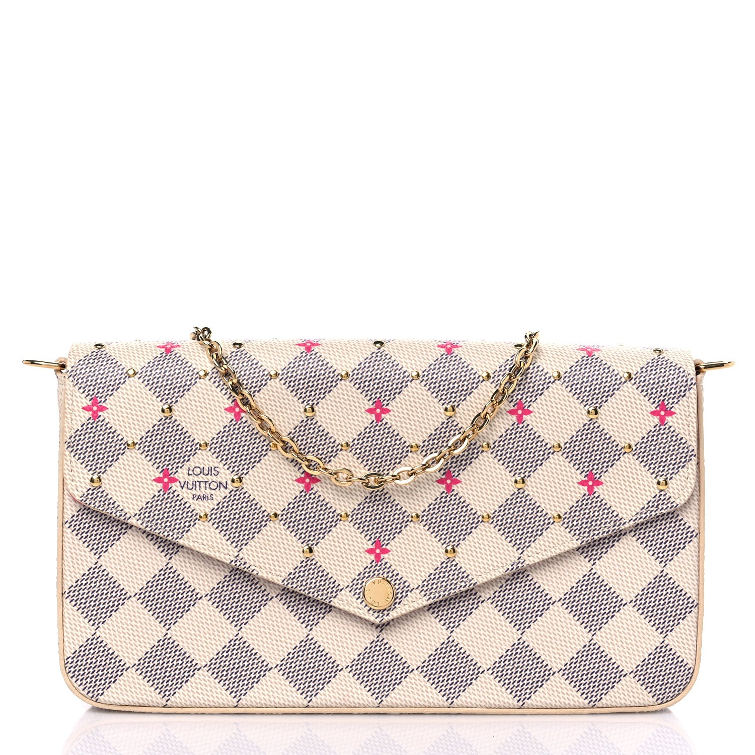 Louis Vuitton Damier Azur Studded Pochette Felicie Chain Wallet Fuchsia 3 of 10