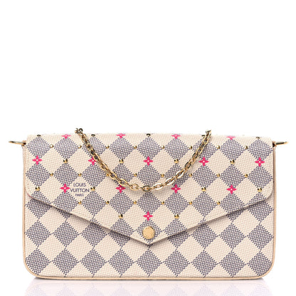 Louis Vuitton Damier Azur Studded Pochette Felicie Chain Wallet Fuchsia 3 of 10