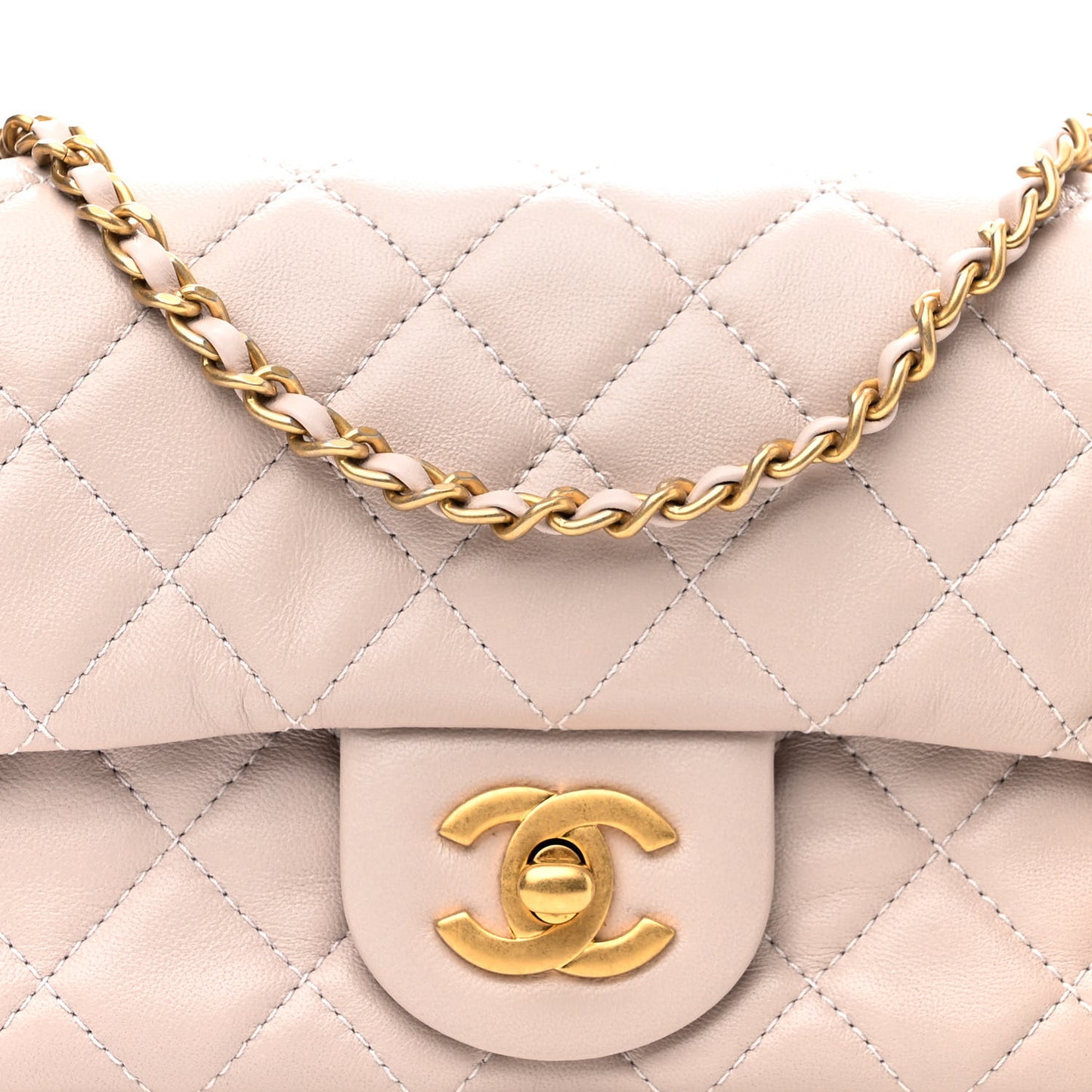 Lambskin Quilted Mini Rectangular Pearl Crush Flap Light Purple