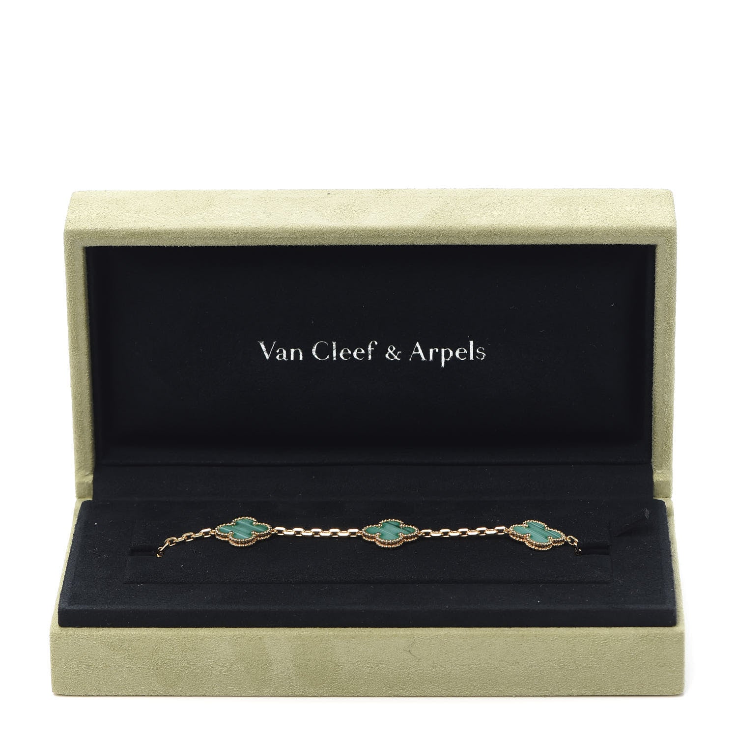 Van Cleef & Arpels 18K Yellow Gold Malachite 5 Motifs Vintage Alhambra Bracelet 7 of 8