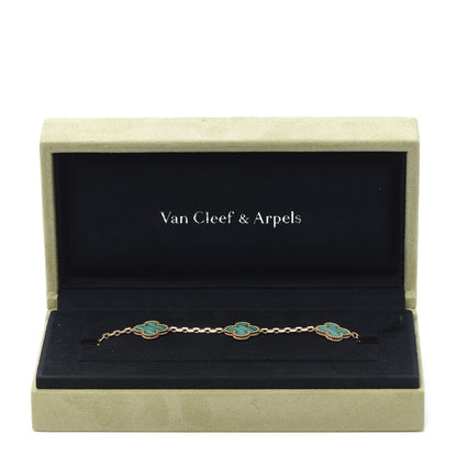 Van Cleef & Arpels 18K Yellow Gold Malachite 5 Motifs Vintage Alhambra Bracelet 7 of 8