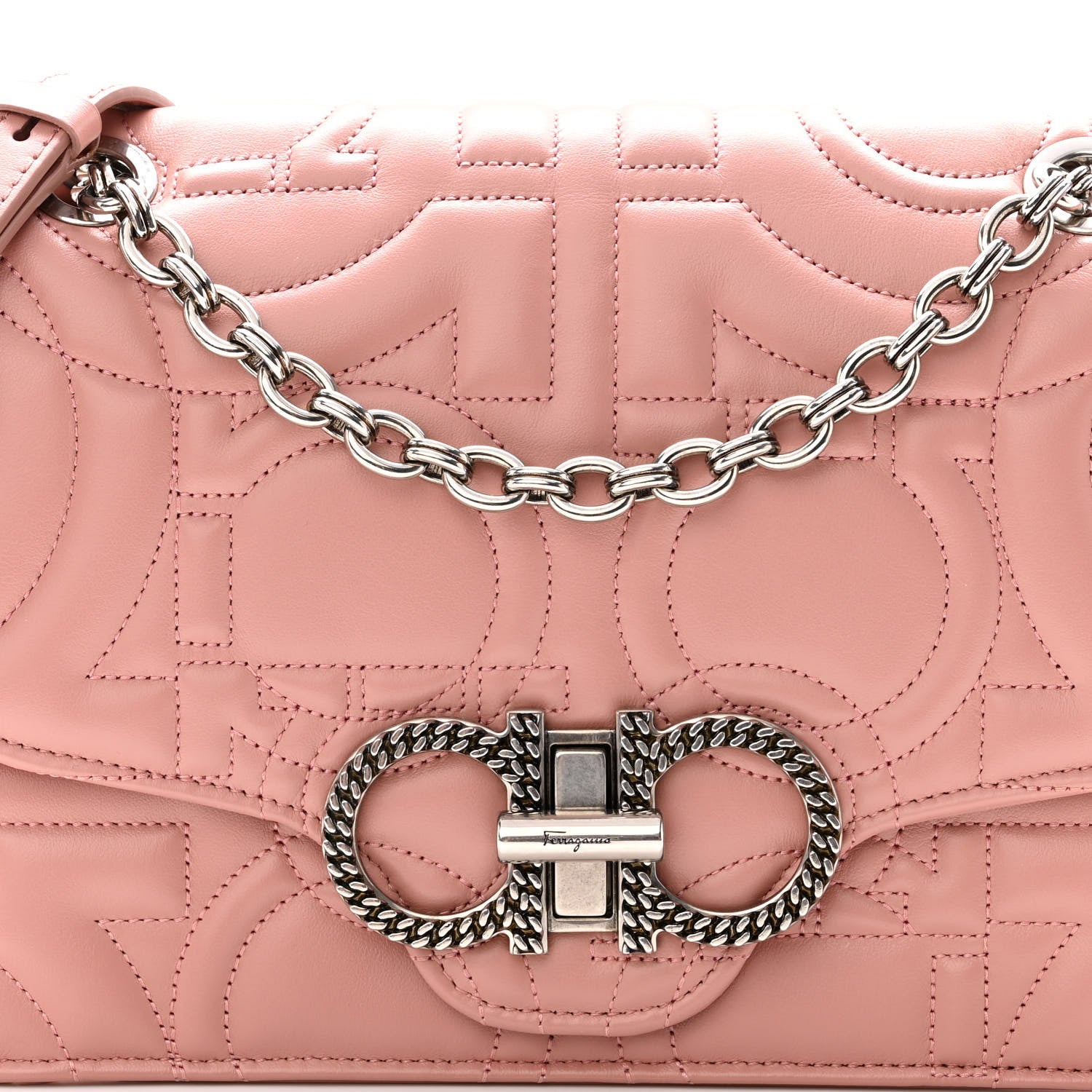 Salvatore Ferragamo Calfskin Quilted Gancini Flap Bag Antique Rose 8 of 10