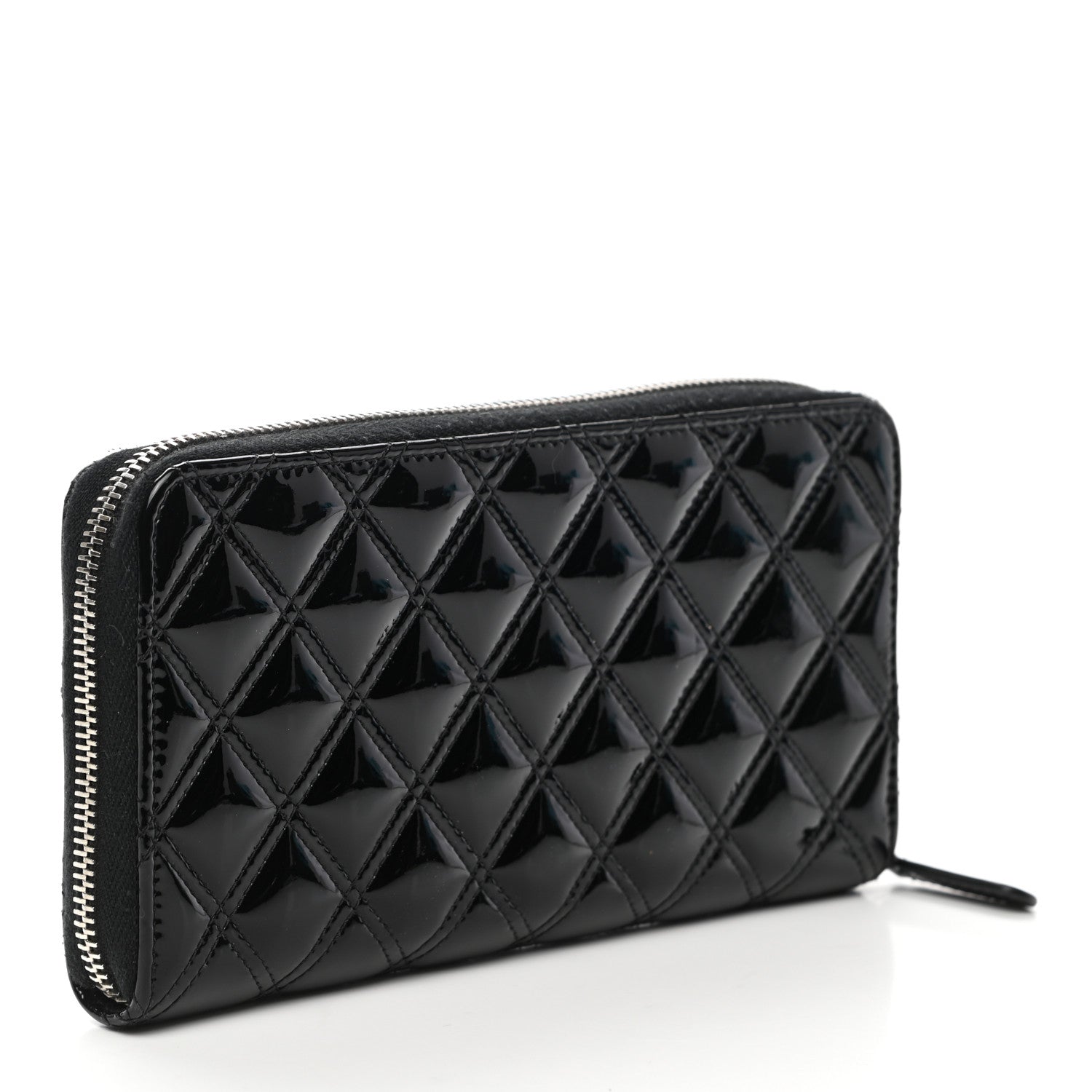 Chanel Patent Quilted Large Gusset Zip Around Wallet Black 3 of 10