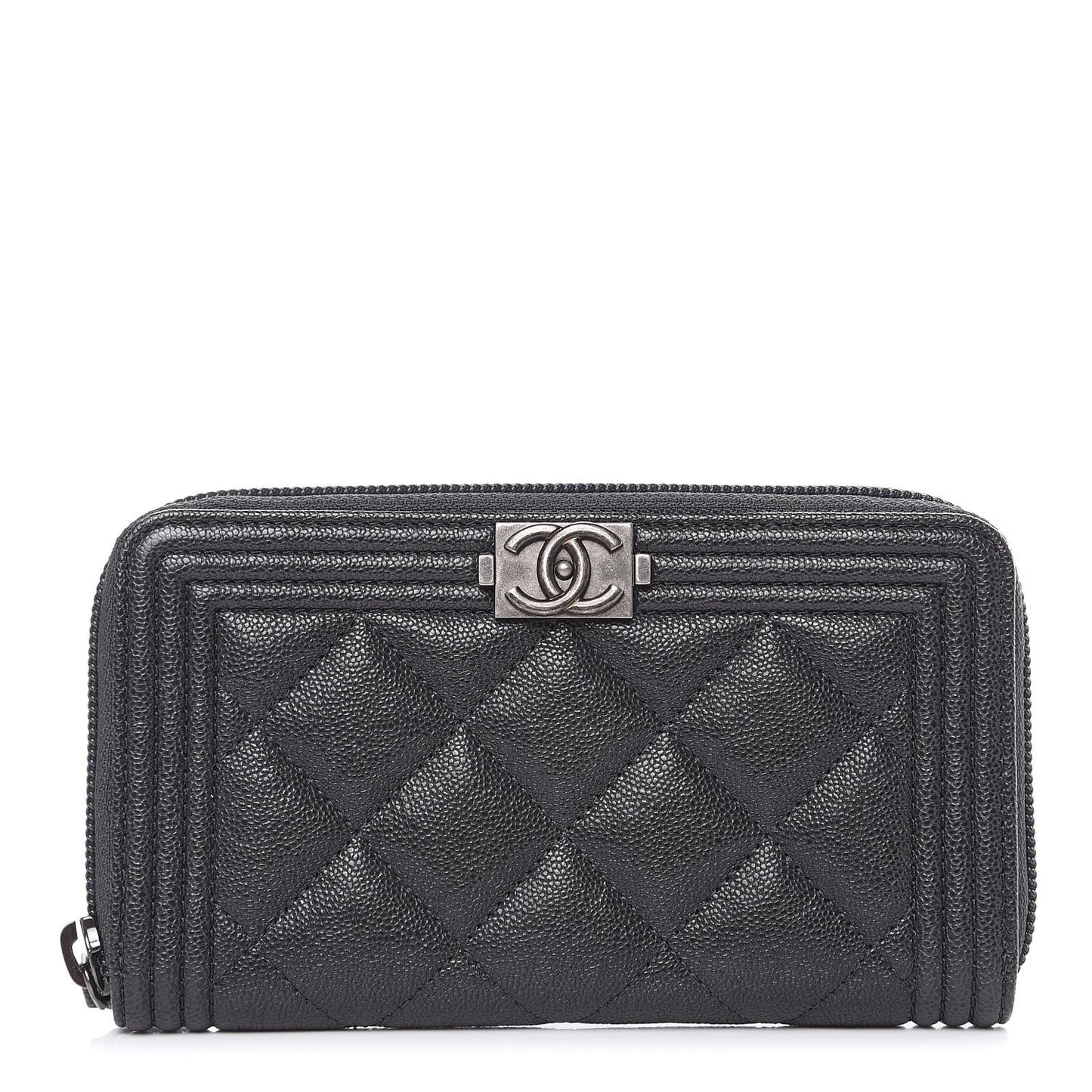 Caviar Quilted Small Boy Zip Around Wallet Grey