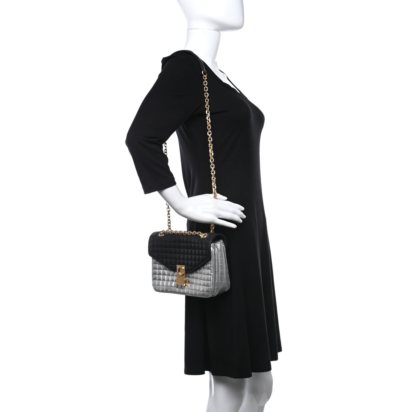 Calfskin Quilted Medium C Bag Black White
