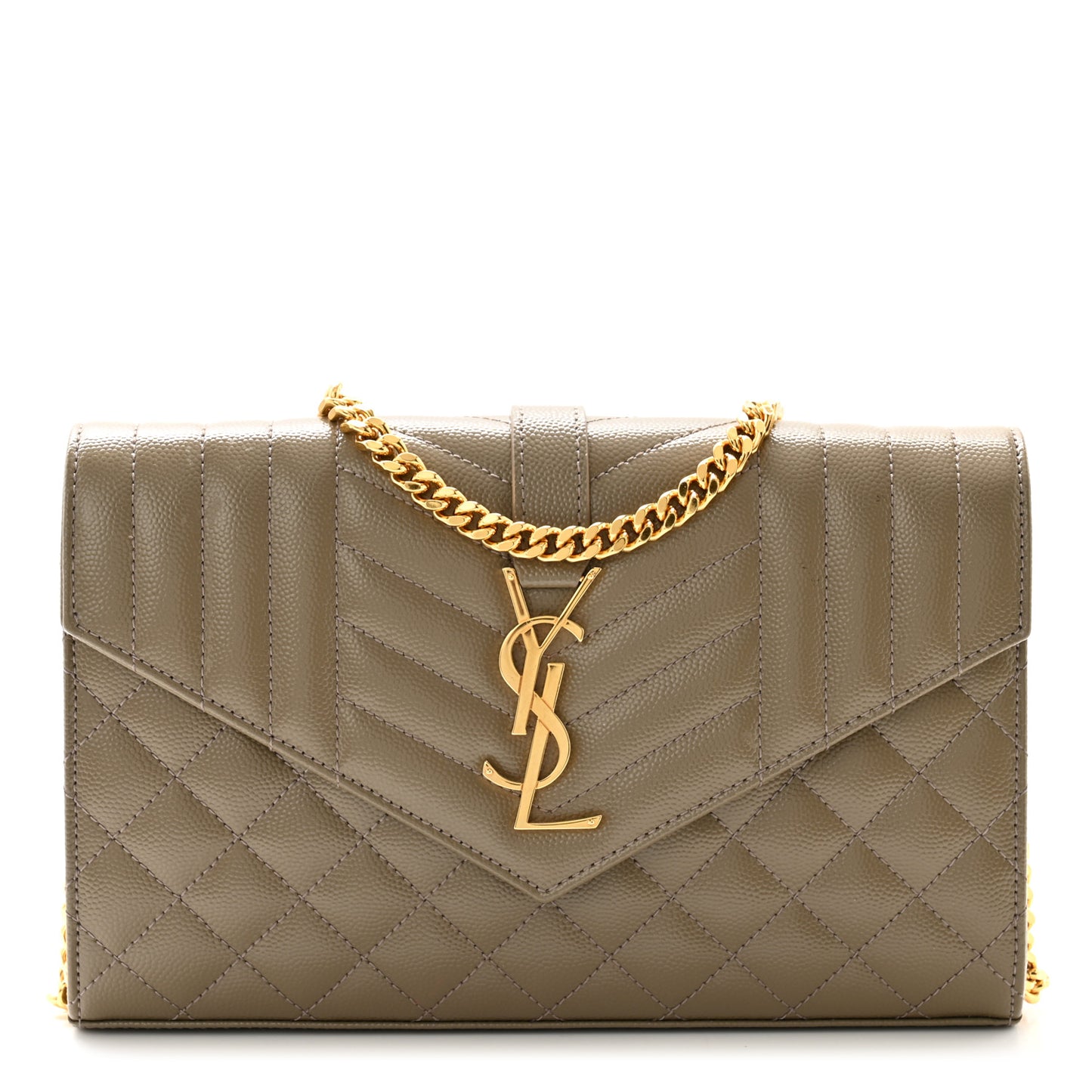 Grain De Poudre Mixed Matelasse Triquilt Monogram Chain Wallet Dark Beige
