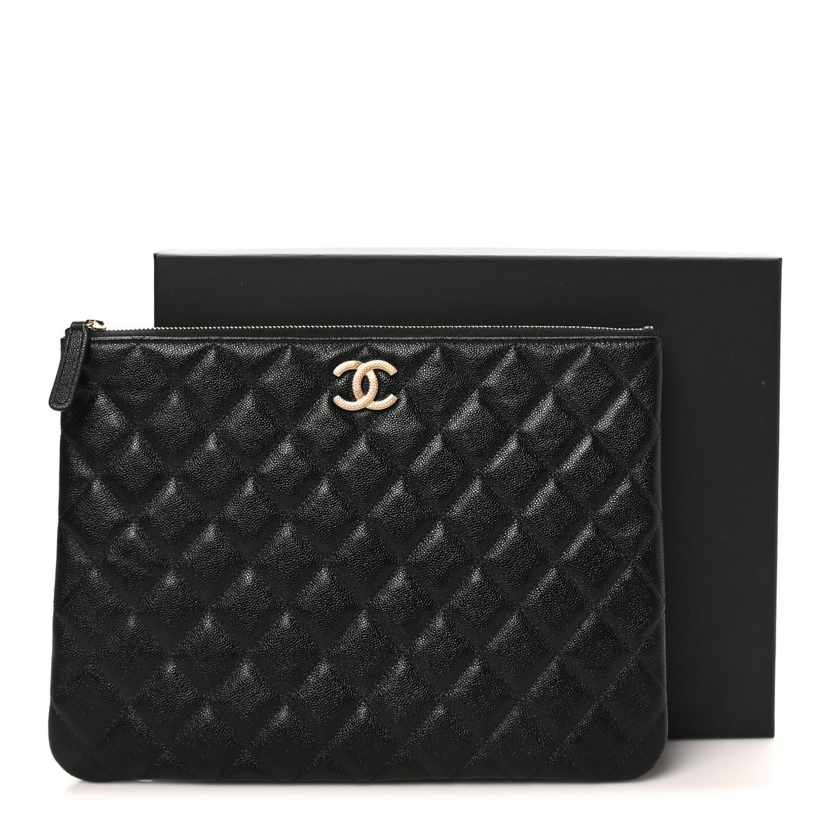 Caviar Quilted Studded CC Medium Cosmetic Case Black